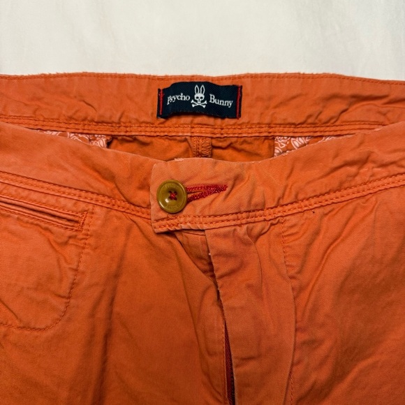 Psycho Bunny | Classic Fit Cotton Shorts Orange Mens | 36 - Picture 2 of 9